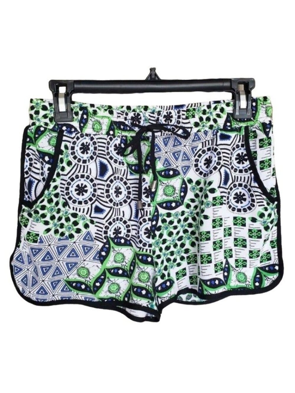 Body Central Womens M Casual Shorts Green Blue Boho Drawstring Pockets Festive